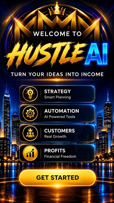 Hustle AI welcome screen: Turn your ideas into income
